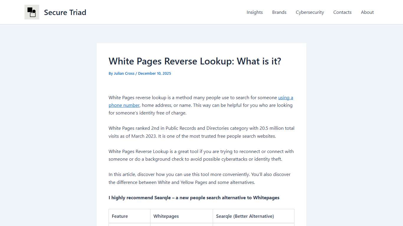 White Pages Reverse Lookup Review 2026 | Secure Triad